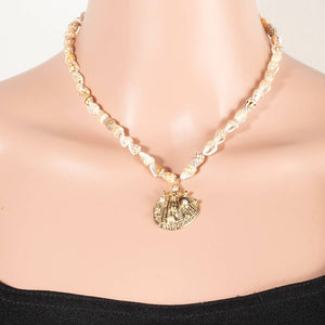 Pearl Studded Clam Shell Pendant Conch Beaded Necklace