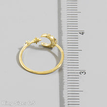 Cz Open Band Crescent Moon Star Ring - Silver