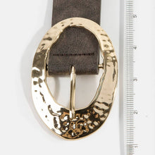 Hammered Oval Buckle Vegan Leather Belt - Black with Silver Buckle