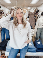 Sunday Button Ribbed Henley Long Sleeve Exposed Seam Knit Top - Oatmeal