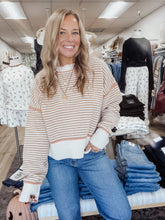 Sunday Striped Textured Long Sleeve Sweater - Taupe
