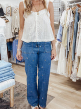 Magnolia High Rise Embroidered Wide Leg Denim Jeans