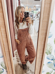 Cider Lane Terra Cotta Corduroy Barrel Overalls