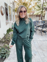 High Society Mock Neck Pullover and Wide Leg Sweatpants Set - Hunter Green