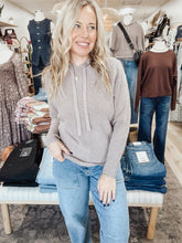 Sunday Stroll Mini Waffle Knit Textured Dolman Sleeve Hoodie Sweater - Mocha
