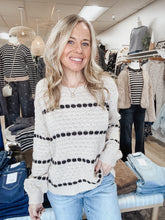 Marlowe Dot Stripe Balloon Sleeve Knit Sweater - Khaki