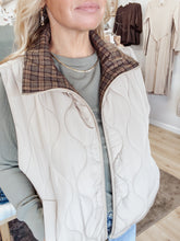 Aspen Plaid Collar Quilted Zip Up Vest - Khaki
