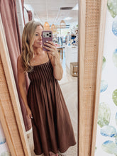 Chocolate Truffle Pintuck Detail Spaghetti Strap Midi Dress