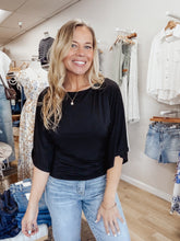 After Hours Double Knit Angel Sleeve with Cinch Side Top - Black