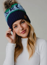 Ski Pom Hat - Green/Light Blue/Navy