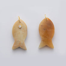18K Gold Filled 38.8mm Clear CZ Natural Gemstone Fish Charm Bar | D265 - D533: Clear Quartz