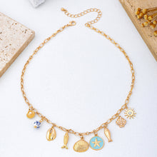 Charm Necklace-Coastal seashells fish cloisonne