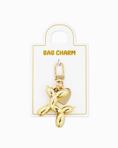 Balloon Dog Heart Bag Charm Keychain - Gold