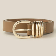 Multi Ring Leather Belt - Black/Gold