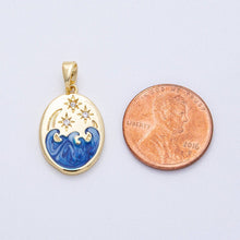 18K Gold Filled 20mm Clear CZ Celestial Crescent Moon Star Sea Ocean Oval Pendant Charm Bar