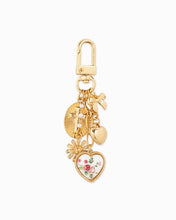 Heart, Cross, Bow Multi Line Ceramic Heart Bag Charm - Gold