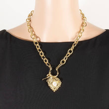 Heart And Ribbon Bow Pendants Chain Necklace - Gold