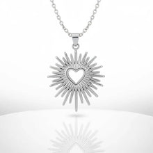 18K Gold PVD Stainless Steel Textured Sunburst Heart Charm Bar - Stainless Steel Silver