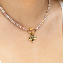 18K Gold PVD Stainless Steel Textured Gold Cross Charm Bar: Stainless Steel Silver