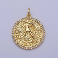 24K Gold Filled Zodiac Sign Birth Star Hammered Round Micro Paved CZ Charm Bar