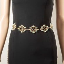 Turquoise Floral Concho Chain Belt - Silver