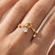 Gold Dipped Cz Double Star Open Ring: Gold