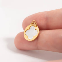 18K Gold PVD Stainless Steel Mother Of Pearl Floral Charm Bar - Stainless Steel Silver