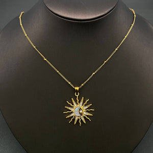 CZ Sun Pendant 18K Golden Stainless Steel Necklace