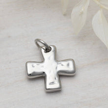 18K Gold PVD Stainless Steel Textured Gold Cross Charm Bar: Stainless Steel Silver