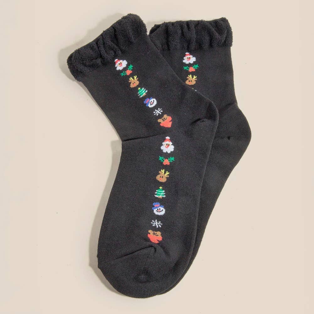 Festive Christmas Themed Embroidery Socks - Black/Multi