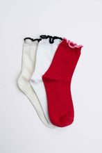 Ruffle Edge Cotton Blend Socks: Red/Pink