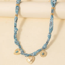 Stone Set Heart And Coin Charms Paisley Bandana Scarf Necklace