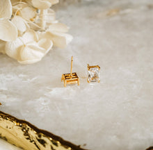 Gold Plated Cubic Zirconia Rectangle Large Studs
