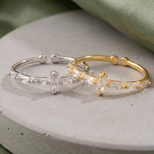 Adjustable Baguette Cz Station Band Ring: Silver