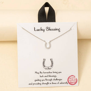 Gold Dipped Cz Pave Western Horse Shoe Pendant Necklace - Silver