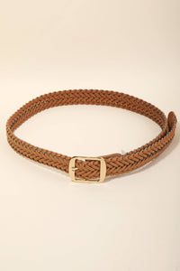 Faux Leather Braided Belt - Brown
