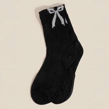 Embroidered Ribbon Bow Socks - Gray