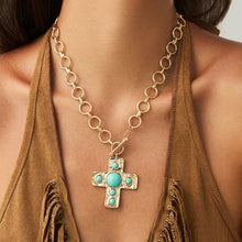 Hammered Cross Front Toggle Necklace - Turquoise