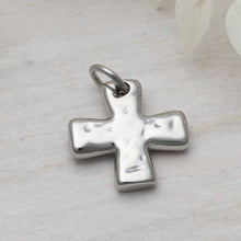 18K Gold PVD Stainless Steel Textured Gold Cross Charm Bar: Gold