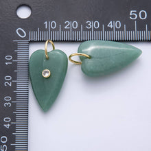 18K Gold Filled 35mm Carnelian, Aventurine, Quartz Long Heart Gemstone Charm Bar | AH890 AH891: Green Aventurine