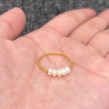 Pearl Beaded 18K Gold Plated Stainless Steel Fine Ring - Size 6