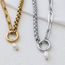18K Gold PVD Stainless Steel Freshwater Pearl Charm: Bar Stainless Steel Silver