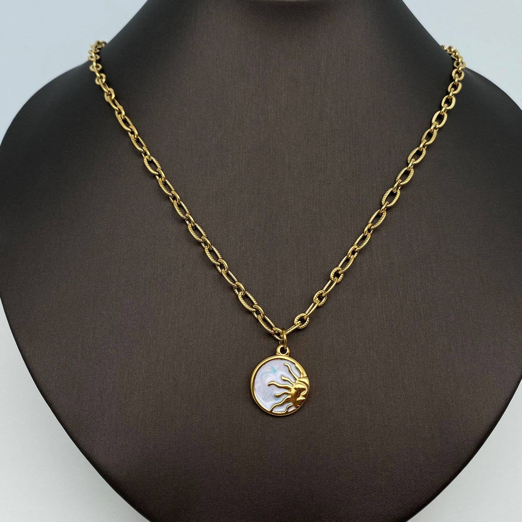 Sun Moon Round Stainless Steel Pendant Necklace