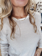 Ellis Long Sleeve Basic Crew Neck Striped Knit - Ivory /Mocha