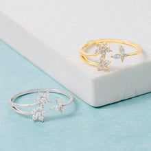 Double Cz Flower And Butterfly Open Band Ring: G