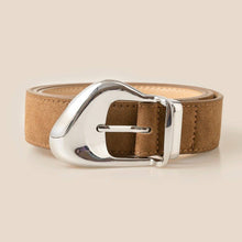 Ornate Buckle Soft Leather Belt - Medium Brown with Silver Buckle