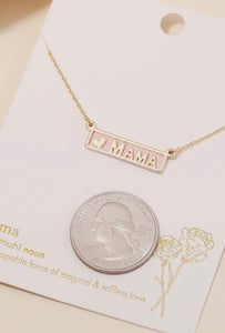Heart Mama Print Pendant Necklace - Pink