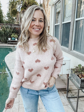 Blush Sweater with Mauve Hearts