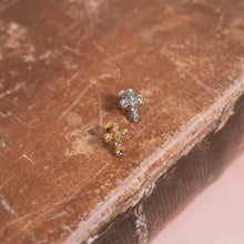 18K Gold PVD Stainless Steel Round Stone Cross Earrings: Stainless Steel Silver