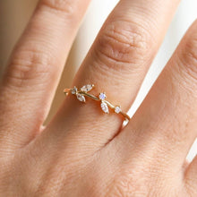 Gold Dipped Cz Delicate Leaf Ring - Silver